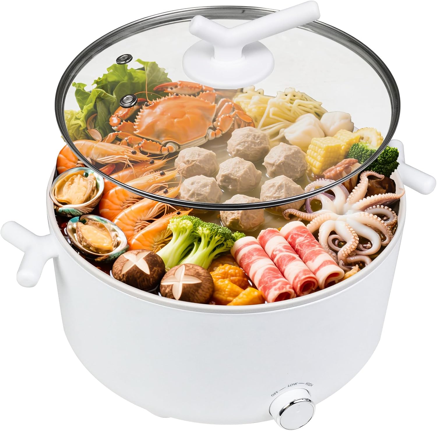 Electric Hot Pot, 3L Electric Pot with Non-Stick Coating, Dual Power Cooker,Multi-Functional Large Capaity Travel for Steak,Egg,Noodles,Oatmeal(white)