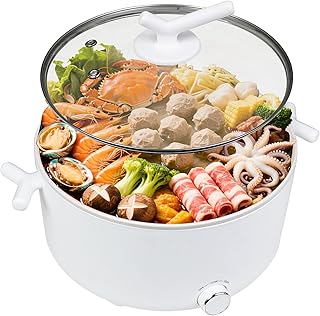 Electric Hot Pot, 3L Electric Pot with Non-Stick Coating, Dual Power Cooker,Multi-Functional Large Capaity Travel for Steak,Egg,Noodles,Oatmeal(white)