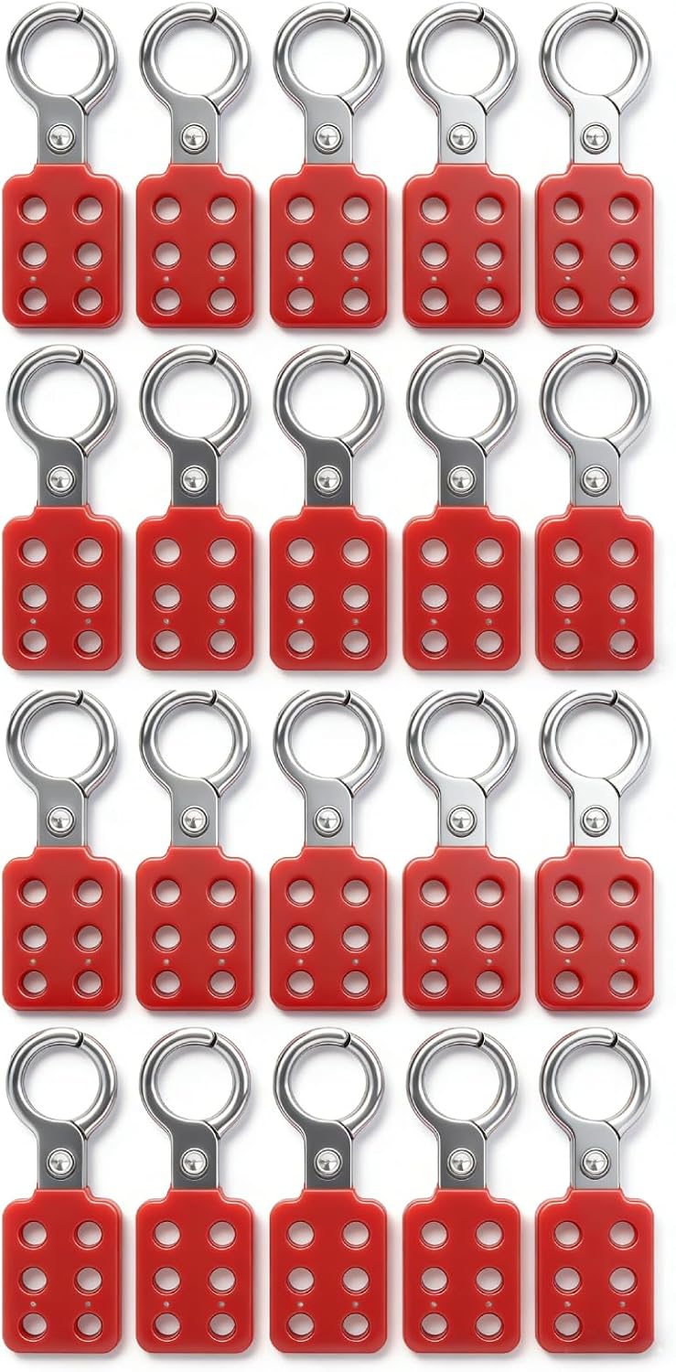 Lock Out Tag Out Hasp 20Pcs Lockout Hasp 1.0in Sturdy Nylon PA and Aluminum Padlock Hasp with Extended Jaw, 6 Holes Red Loto Hasp for Industry Electric Power Coal Mine