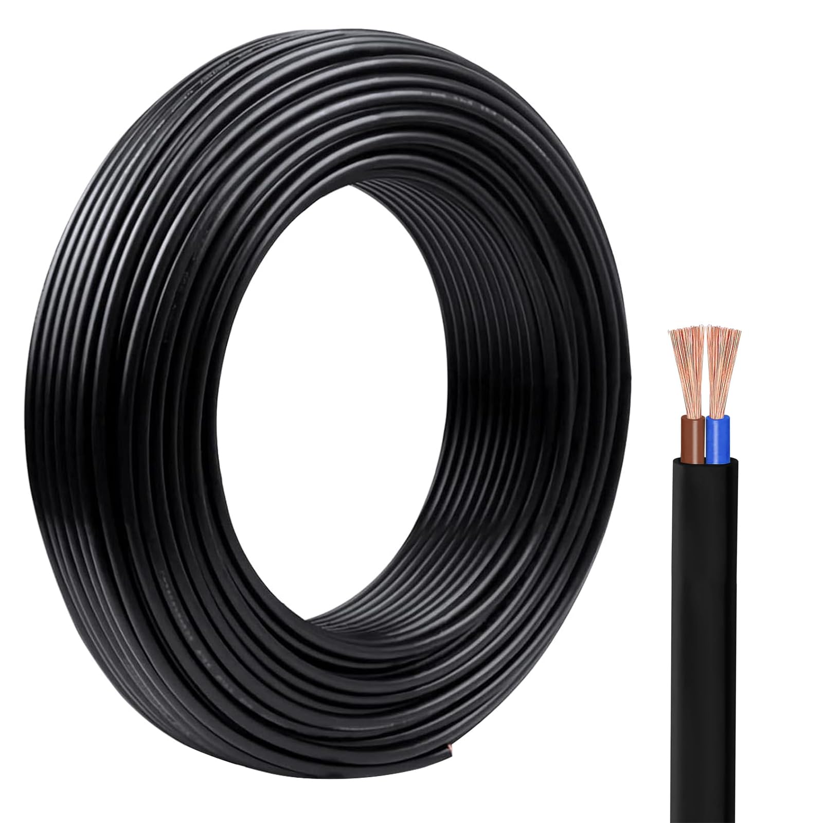 KingYH 10 Meter Black Electrical Wire 2 Core Flat 0.75 mm² PVC Mains Power Cable Twin Flexible Copper Cable for Extension Power Wire Home Small Electrical Wiring
