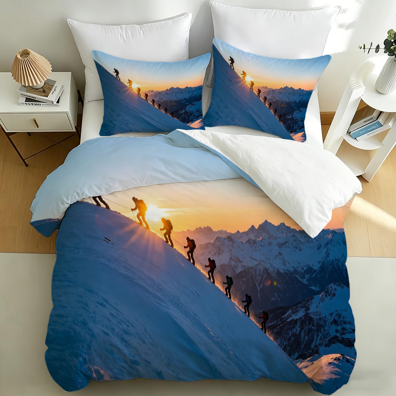 Housse de Couette 200x200 Alpinisme Parure de Lit Microfibre 2 Taies 65x65