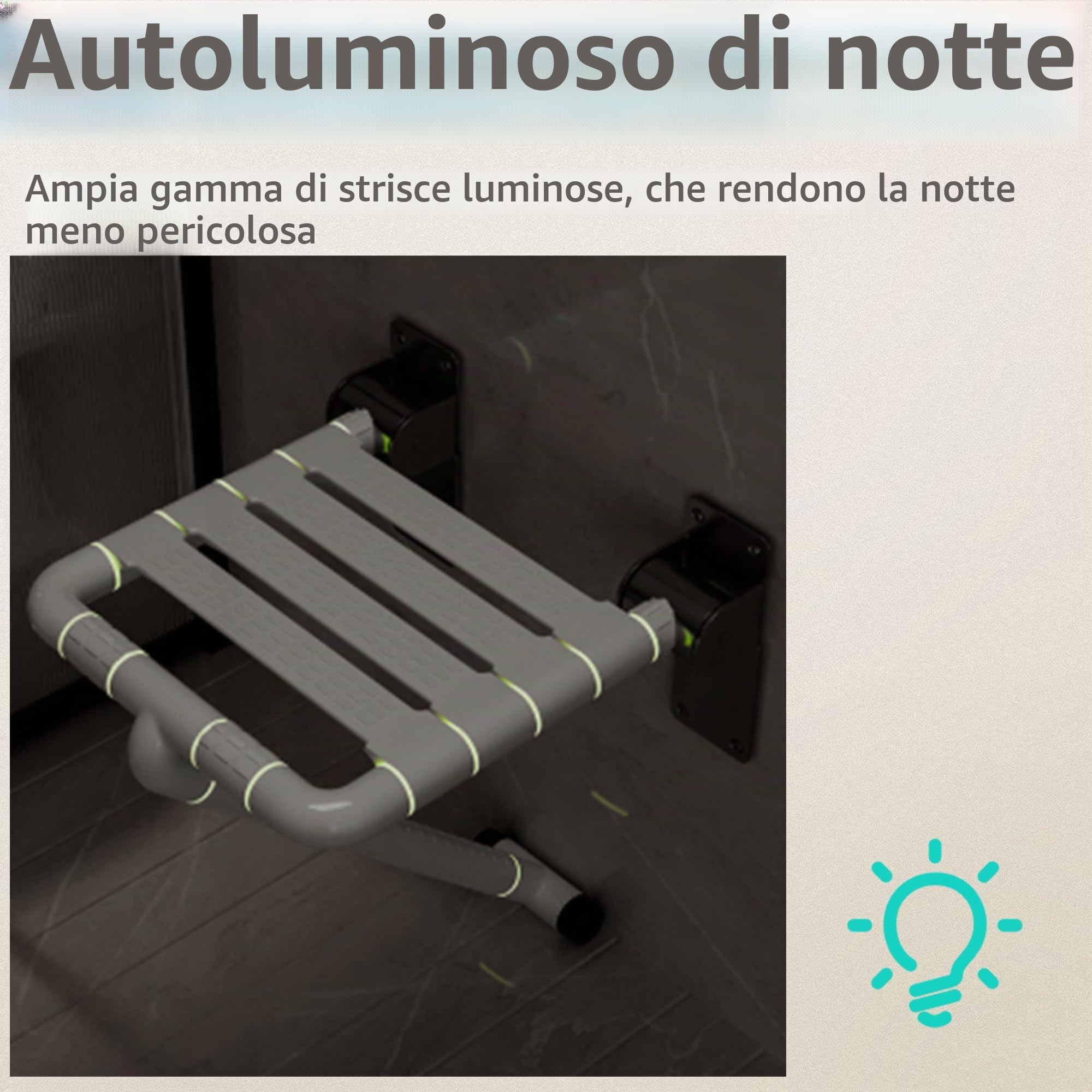 ITSOGOO Sedile per Doccia da Parete Ribaltabile con Gambe,Sedia da Doccia Antiscivolo in Acciaio Inox 304,Sgabello da Bagno per Anziani e Disabili Portata 250kg Bianco