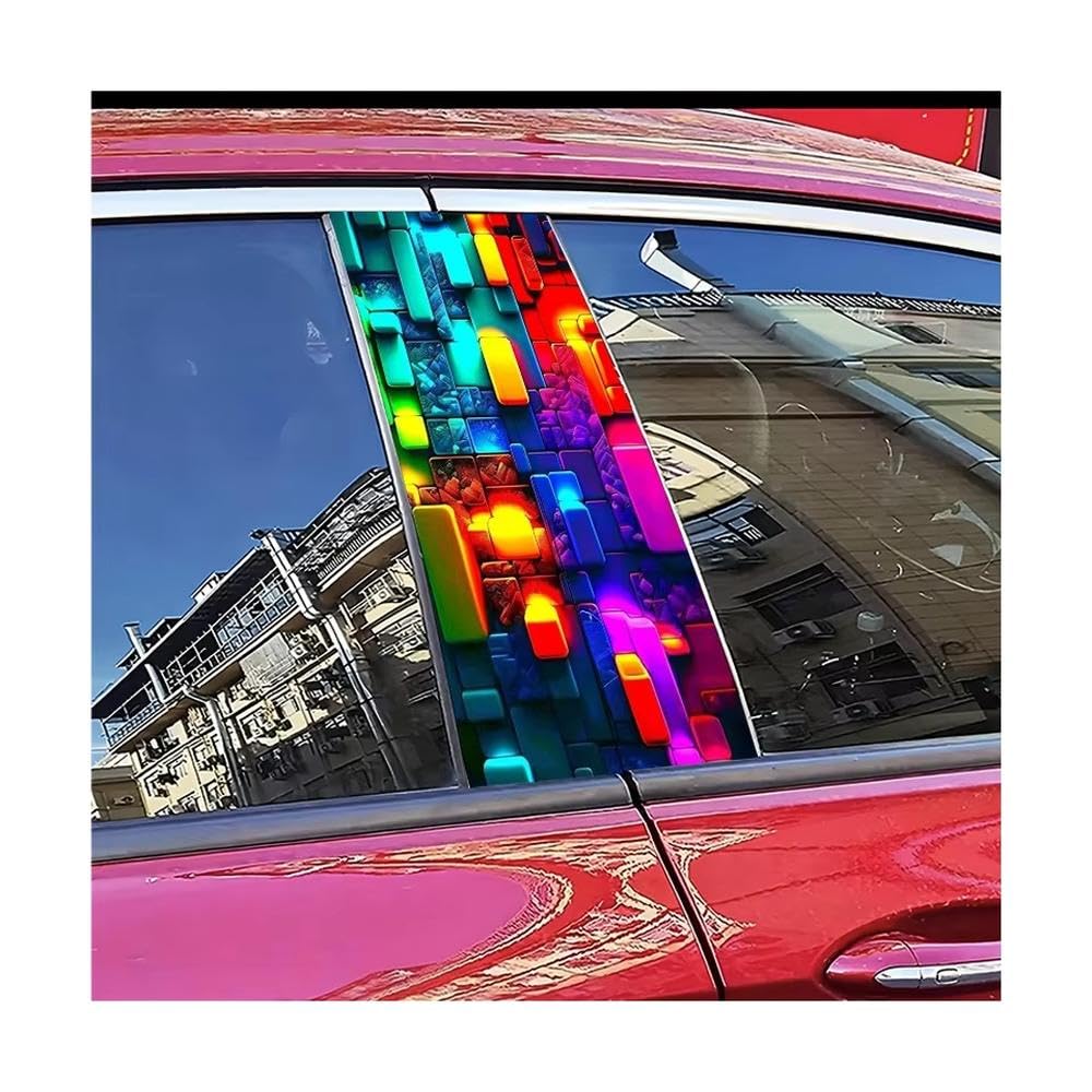 Bertdcx One Color Car Center Pillar Protection Stickers Colorful Cubes Pattern Scratch Resistant Film Auto Parts