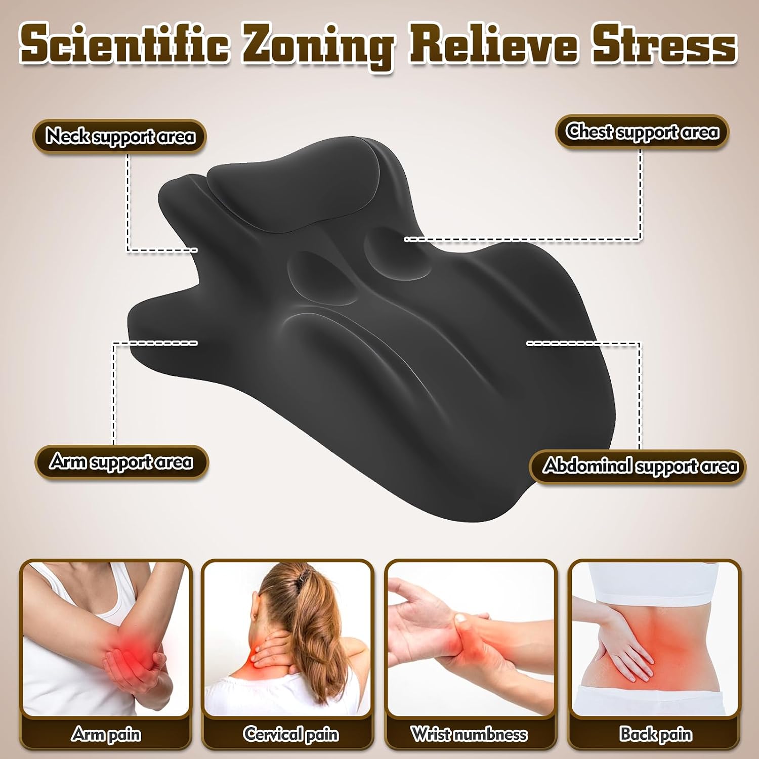 Ergonomic Memory Foam Wedge Pillow, 27° Angled Bed Wedge Support Pillow for Back, Waist, Hips, Legs and Neck, Multi-Position Cushion with Removable Cover (Black)