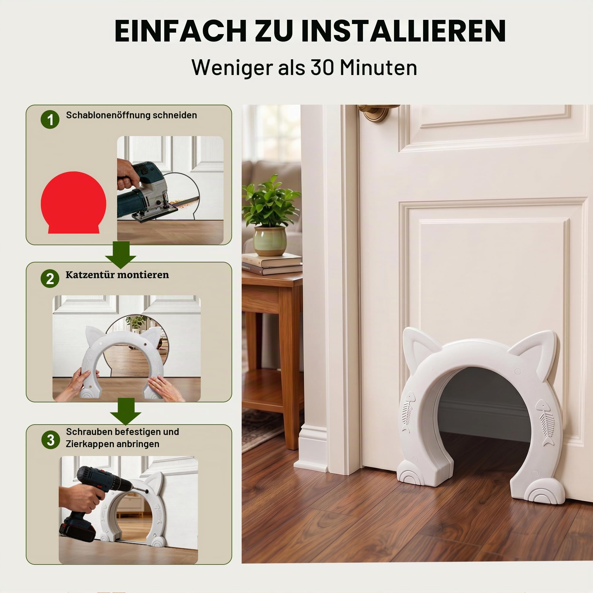 Wordcam XL Große Katzentür Innentür, Katzentür für für den Innenbereich für alle Katzen, Haustiertüren für Katzen, Kätzchen und kleine Hunde (Weiß)