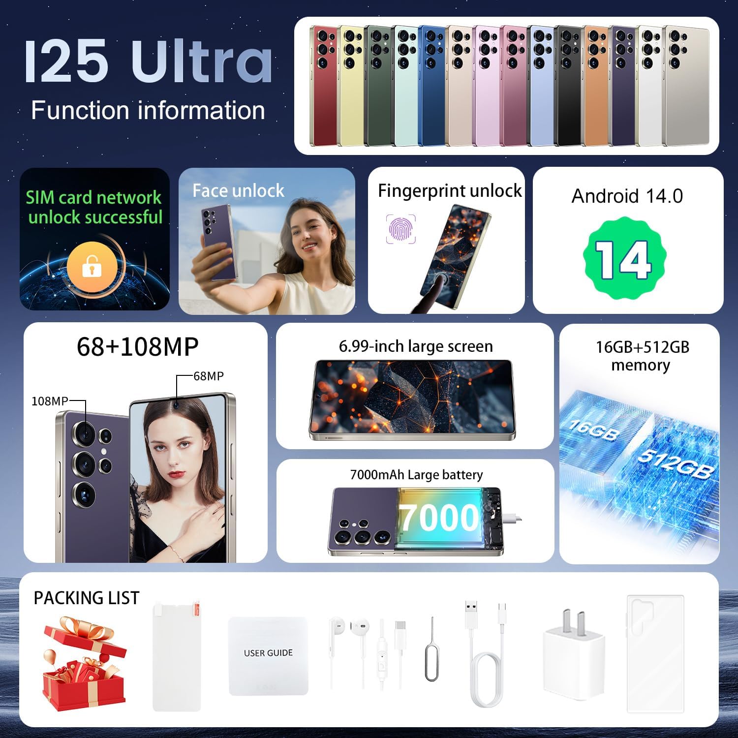 New Year Sale I25 Ultra Smartphone 16Gb+512Gb Android 14 Smartphone, 6.99&Quot;...