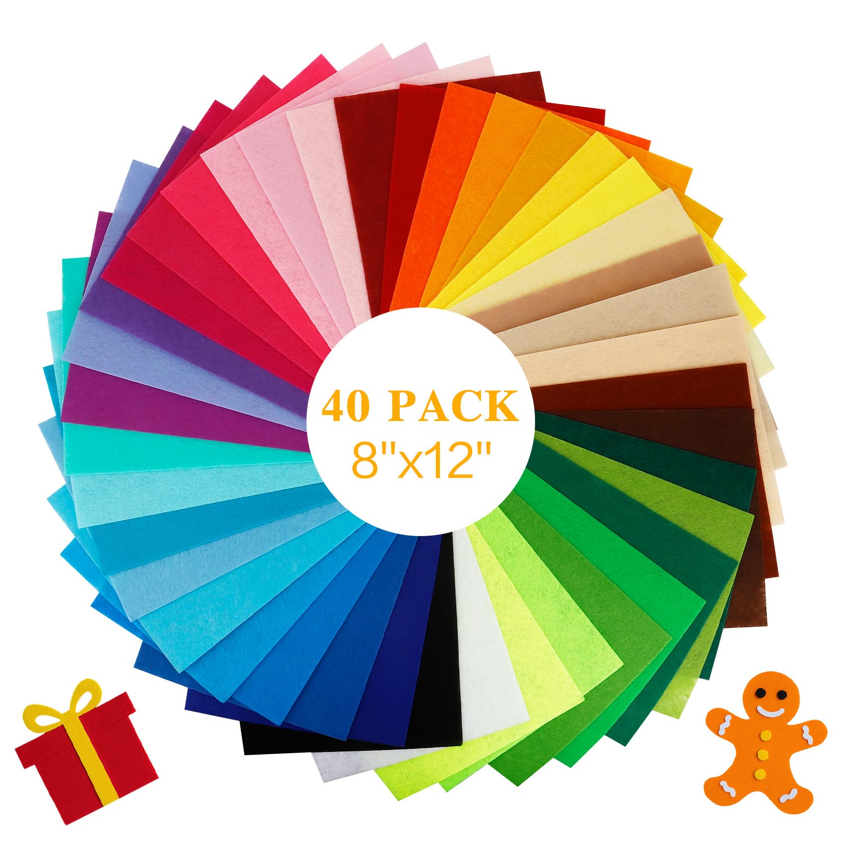 40PCS Felt Sheets, 8" x 12" Assorted Colors Felt Fabric 1mm Thick Felt Squares Felt Fabric Sheets Nonwoven Fabric Squares for Crafts Sewing DIY Patchwork DIY School Projects Home Party Decoration
