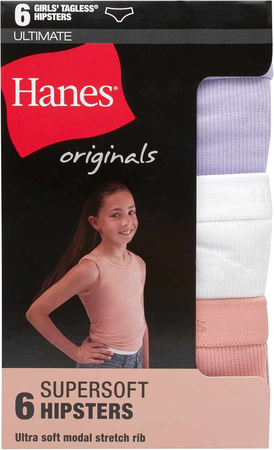 Hanes girls Originals Supersoft Bikini Underwear, Modal Rib Panties for Girls, 6-pack - Image 3