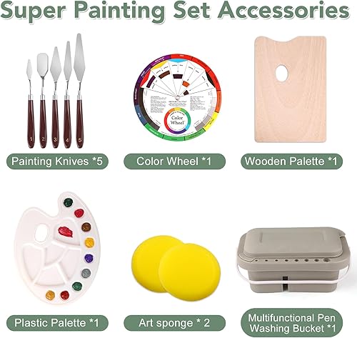 Miniatura 6 de ESRICH Juego de pintura de 166 piezas, suministros de pintura con 96 pinturas (aceite, acuarela, gouache y pintura acrílica) caballetes de metal y