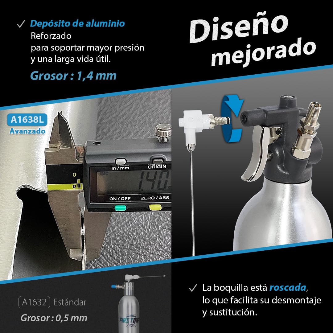 FIRSTINFO A1638L | Pulverizador recargable de aluminio 1 L | Envase vacío tipo aerosol | Presión máxima 140 PSI | Con boquilla de doble vía | Herramienta para mantenimiento y lubricación