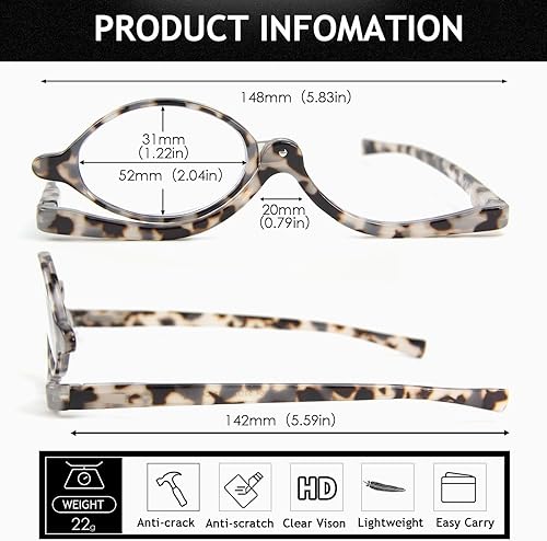 Miniatura 5 de 2 pares de anteojos de lectura de maquillaje para mujeres, lectores de cosméticos abatibles, anteojos de maquillaje con bisagra de resorte