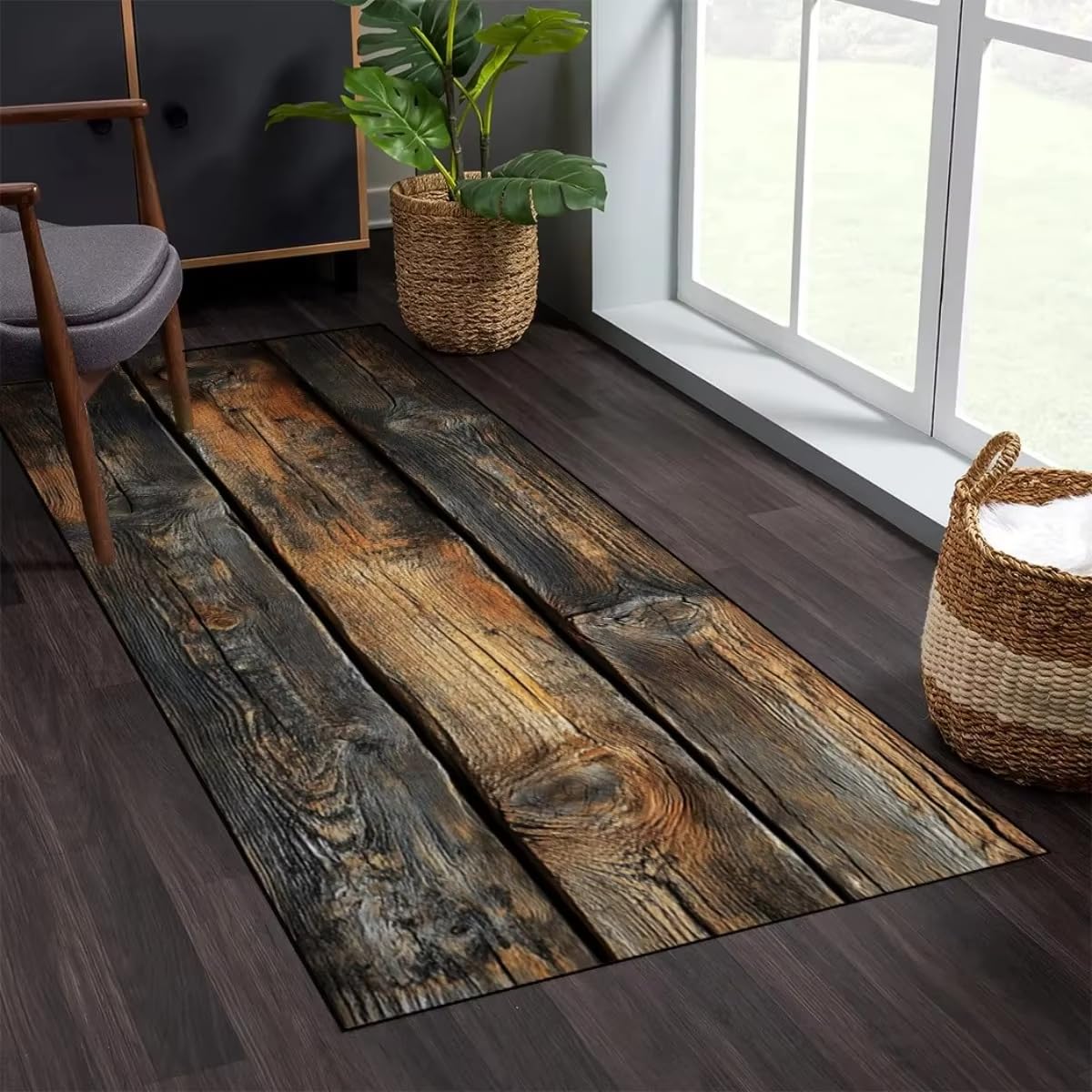 Tapis de sol moderne 40x110 cm effet bois retro antidérapant