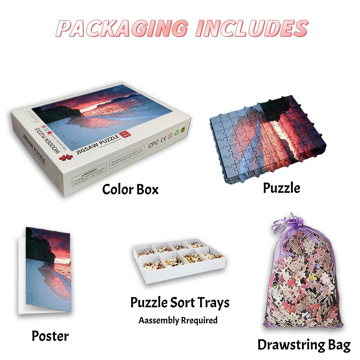 Puzzle 2000 Pezzi Tramonto, Puzzle Adulti Spiaggia, Puzzles in Legno con Squisita Scatola di Imballaggio, Classici Puzzles Educativi per Adulti eTutta La Famiglie, Come Regalo Uomo, Decor Casa -2507