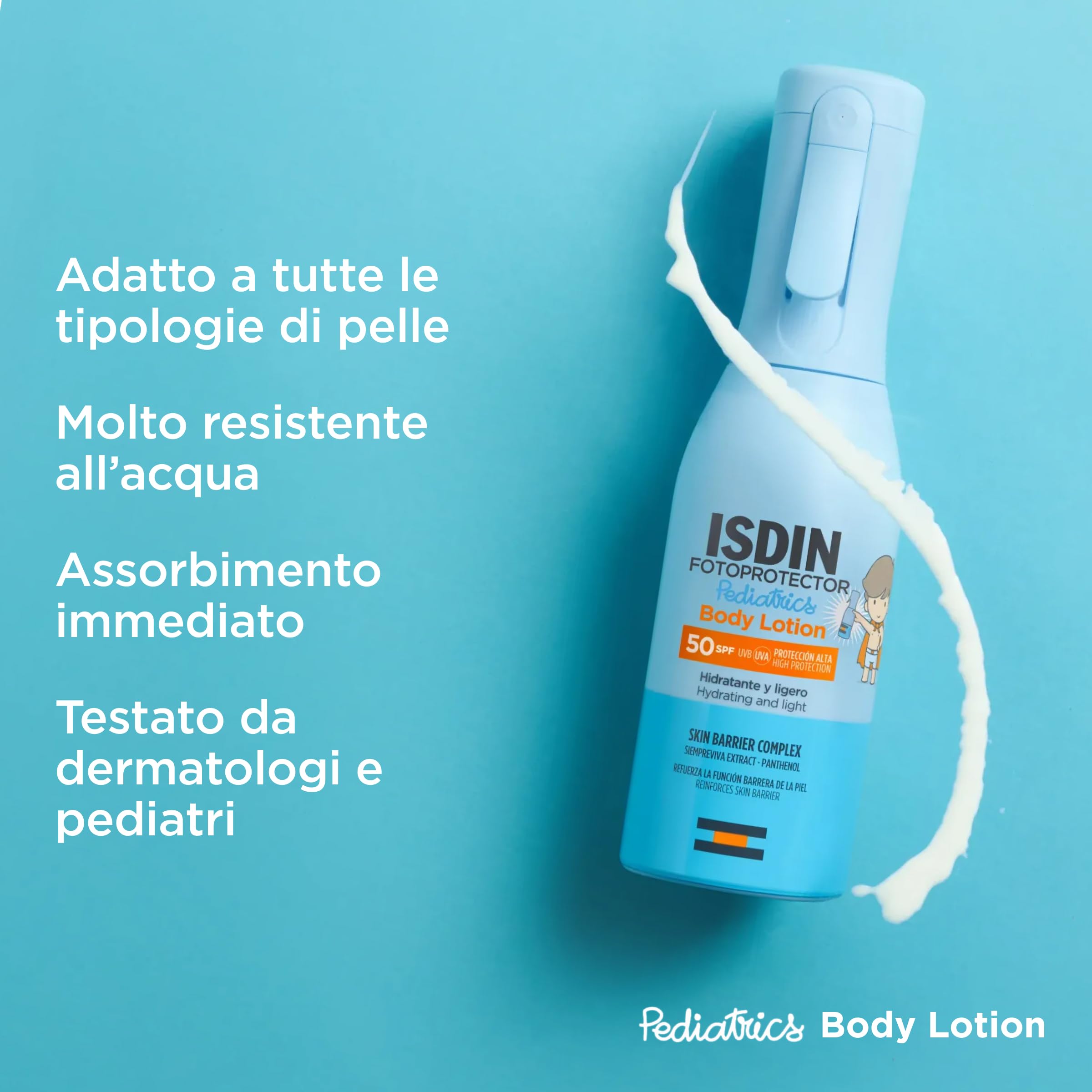 ISDIN Fotoprotector Body Lotion Pediatrics SPF 50, Protezione Solare per Bambini, Resistente all'Acqua, 50 ml