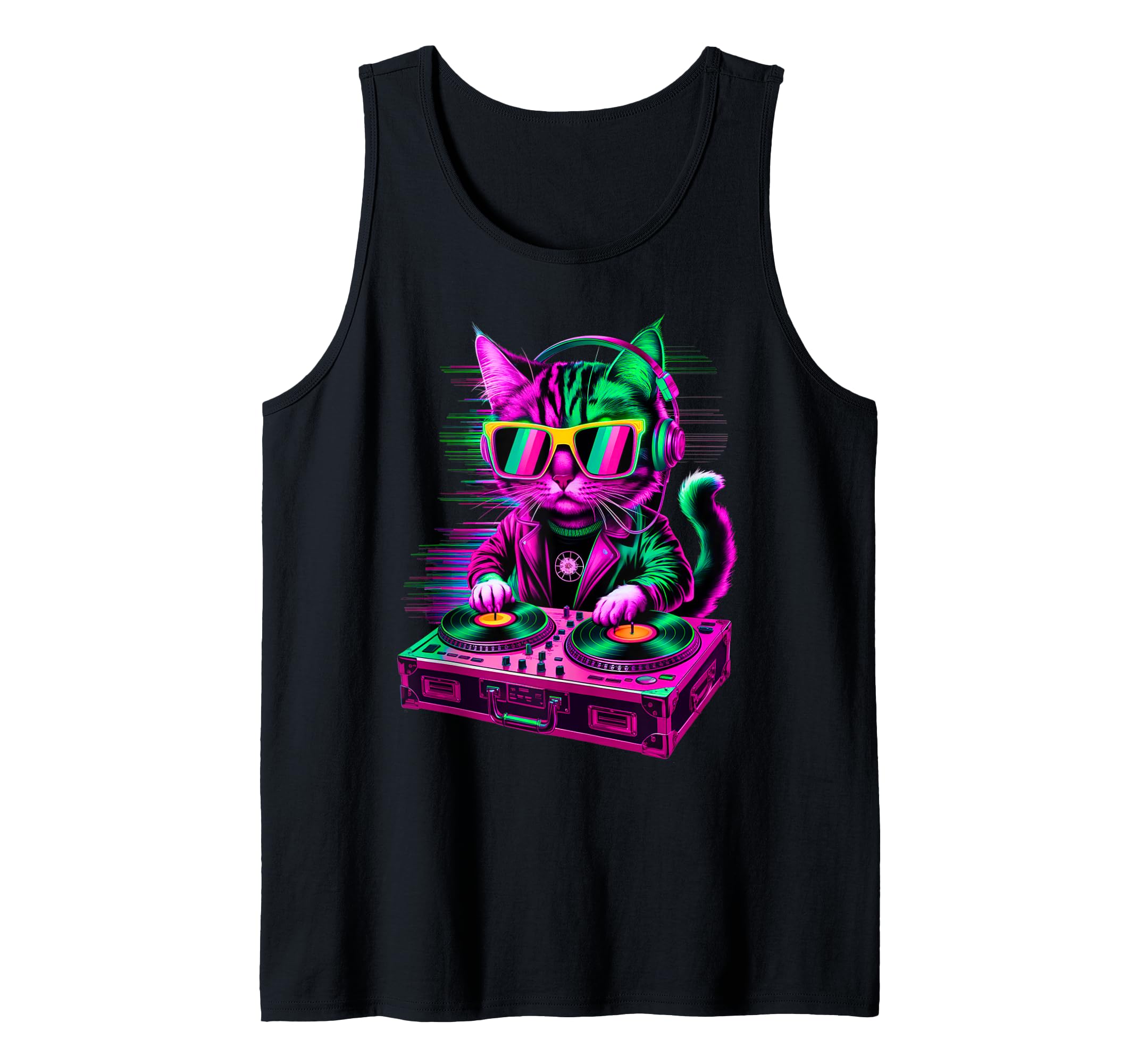 House Music Festival Cat DJ Techno Rave EDM Kitty Cat Lover Tank Top