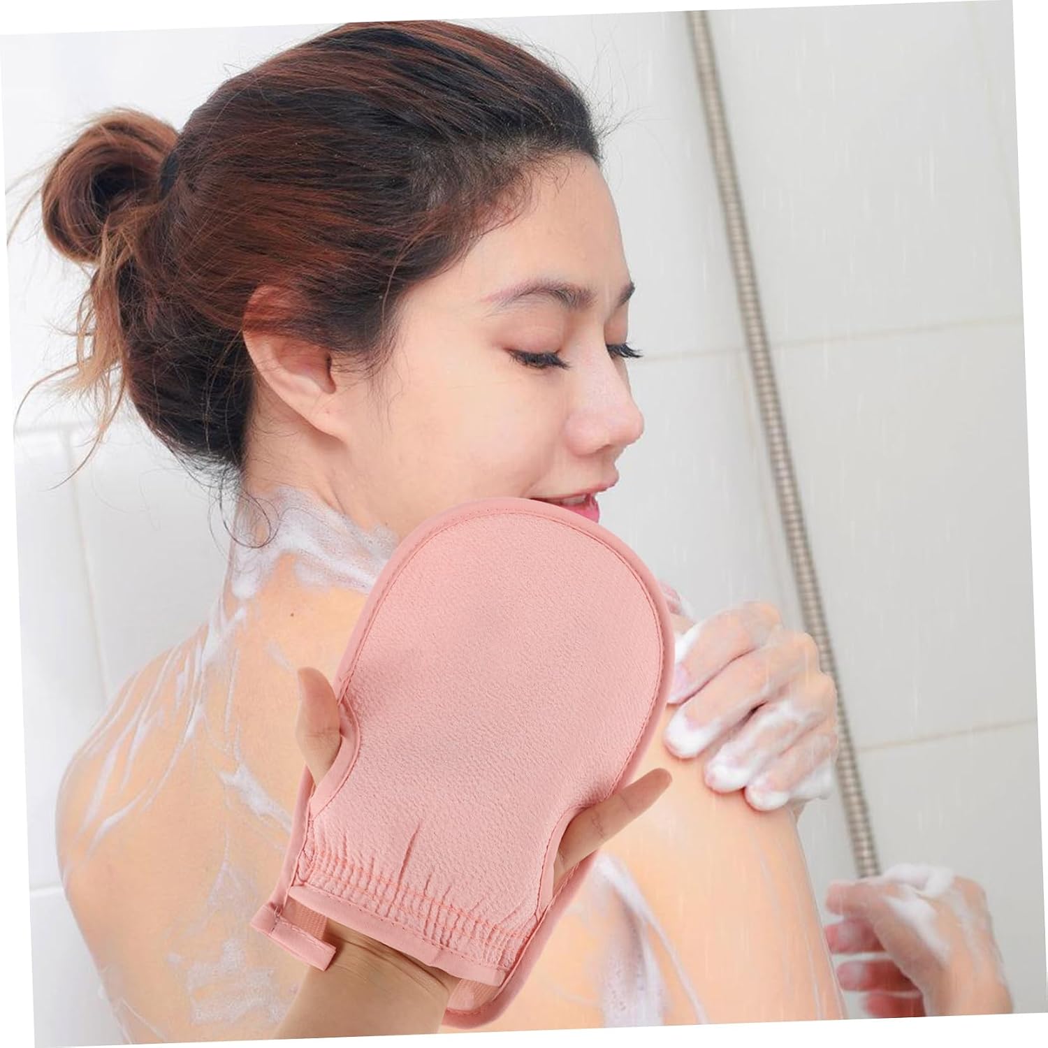 2pcs Exfoliating Bath Mitts for Deep Skin Scrubbing Dual-sided Body Scrubber Gloves for Men and Women Gentle Cleaning Exfoliation Tool Pink for Smooth Skin