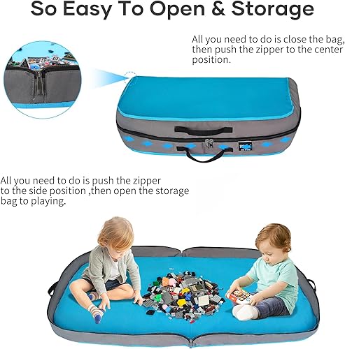 Miniatura 3 de Organizador de almacenamiento de juguetes y tapete de juego para construir ladrillos y bloques - Bolsas de almacenamiento de juguetes Alfombra de