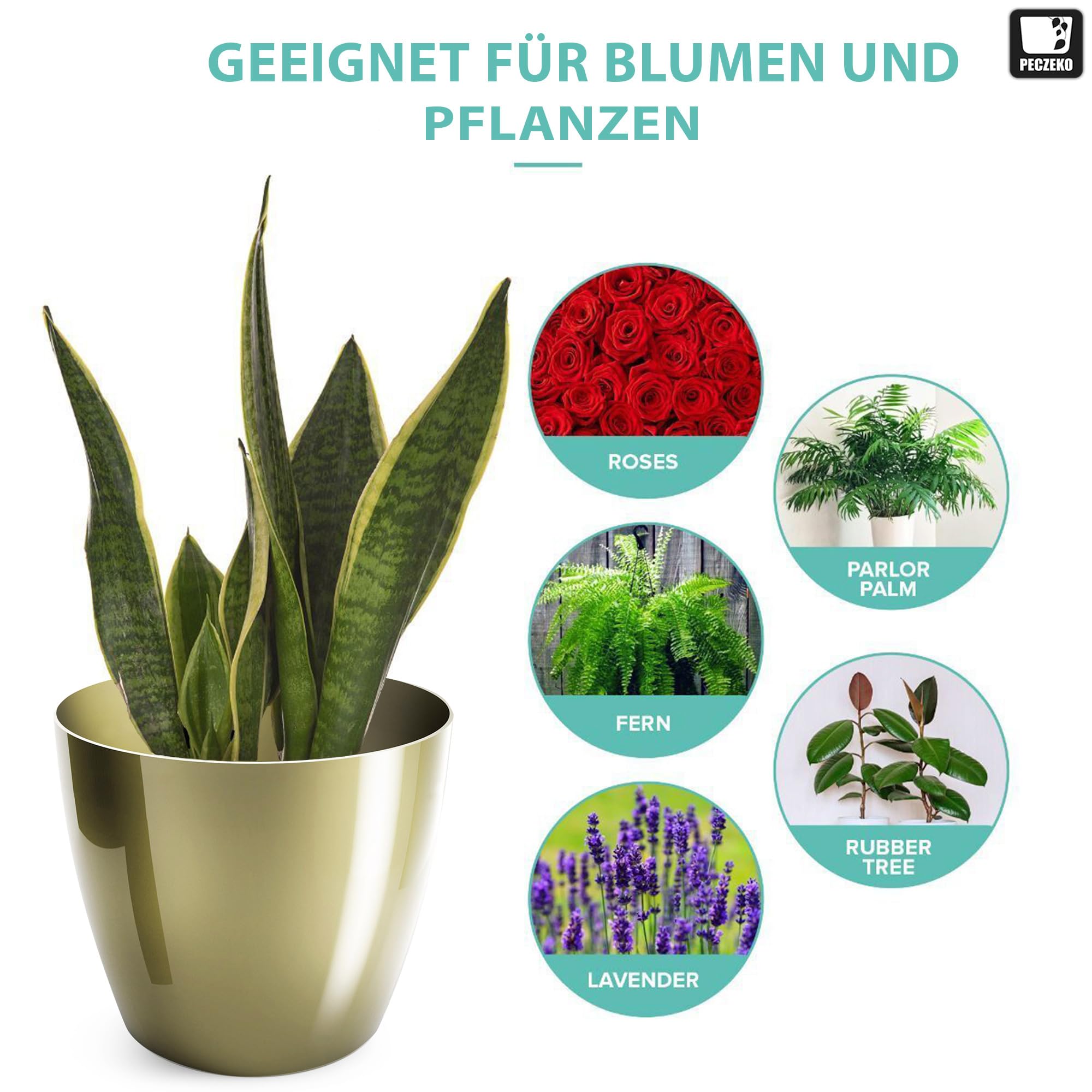 Blumentopf glänzender, Pflanzkübel aus Übertopf Kunststoff Dekorativer Topf für, groß und klein Pflanzen, 2er-Set blumenkübel, blumenkübel kräutertopf, (2 Pack) Gold, ø 14 cm - 5