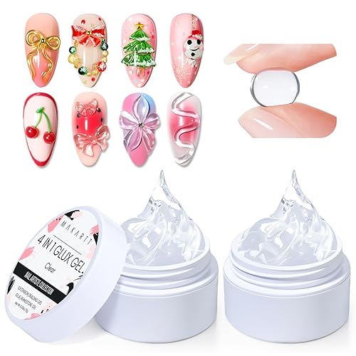 Makartt Arte de uñas de gel 3D 4 en 1 constructor de gel sólido transparente para extensión UV pegamento de uñas para uñas acrílicas, diamantes de