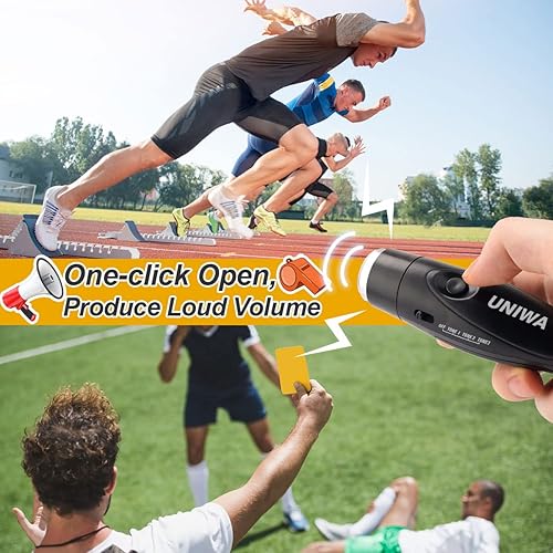 Miniatura 2 de UNIWA Silbatos electrónicos, 2 unidades de silbato de mano de 3 tonos de alto volumen con cordón para profesor, entrenador, árbitro, silbato de