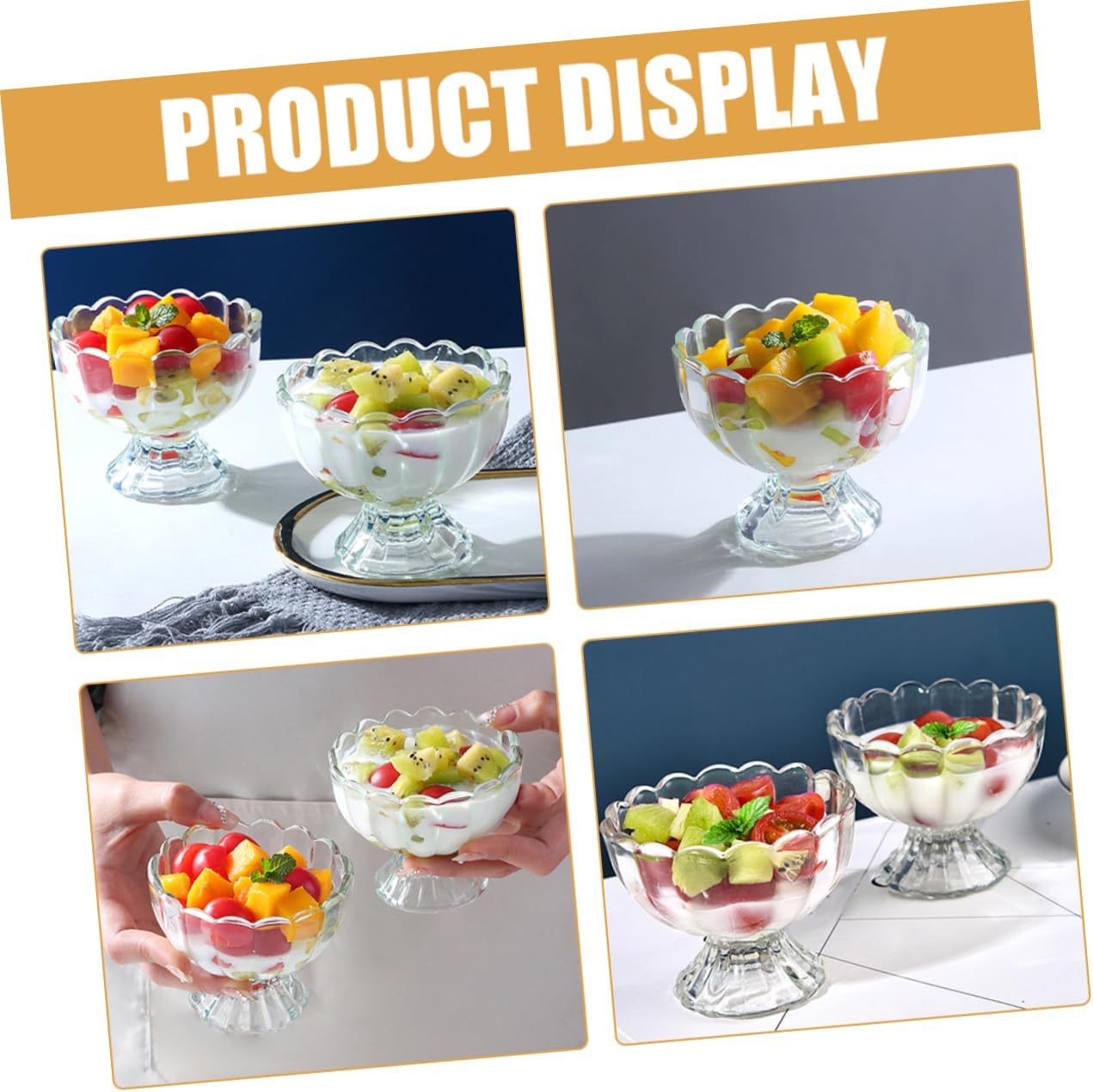 COLLBATH 6pcs Transparent Glass Dessert Bowls Tulip Footed Ice Cream Cups for Fruit Yogurt Snacks for Portion Control Easy Serving at Parties