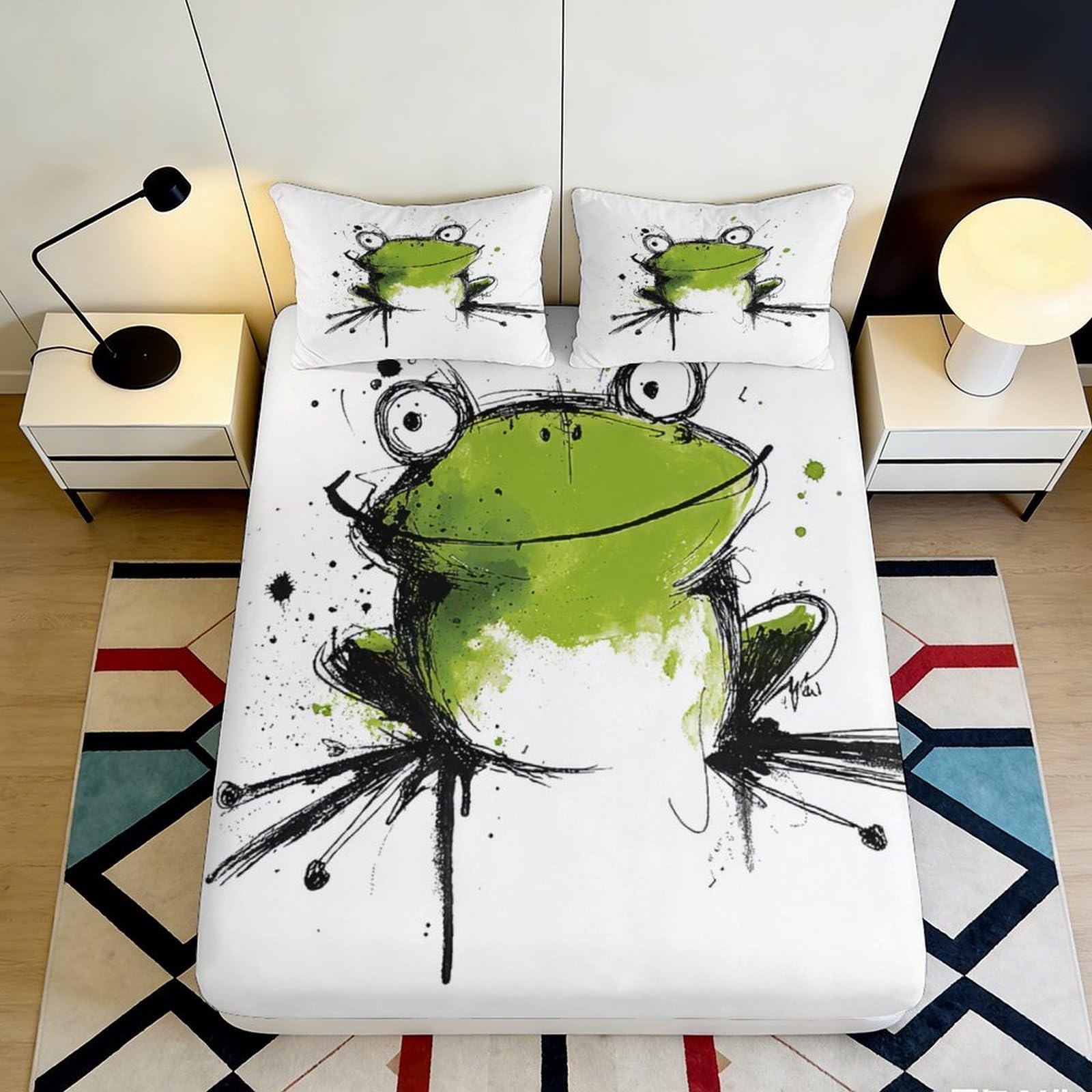 3D Printed Frog Fitted Sheet Microfiber Non-Slip Deep Pocket Bedroom Bedding Frog Mattress Fitted Cover for Adults Teens 180x200x25cm