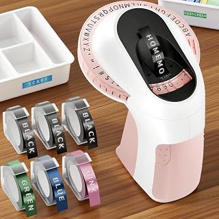 Embossing Label Maker with Tapes, 3D Classic Embosser, E975 Vintage Nostalgia Manual Printer with 6 Rolls of 9mmx3m Labels for for Home, Office and DIY Crafting, White & Pink