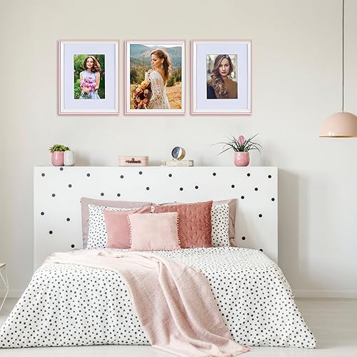 Miniatura 6 de LBECUA Juego de 4 portarretratos de 8 x 10 pulgadas, marco rosa y blanco, para fotos de 8 x 10 pulgadas sin paspartú o 5 x 7 pulgadas con paspartú,