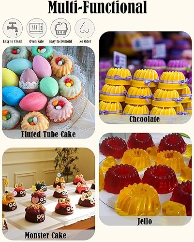 Miniatura 5 de Jello Molds - 3 moldes de silicona para tartas de tubo estriado, 6 cavidades Heritage Bundtlette molde de silicona para hornear moldes