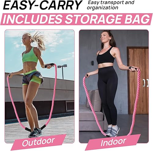 Miniatura 7 de Cuerda de saltar con peso para fitness, cuerda de saltar pesada para mujeres y adultos, ideal para entrenamientos de gimnasio en casa, entrenamiento