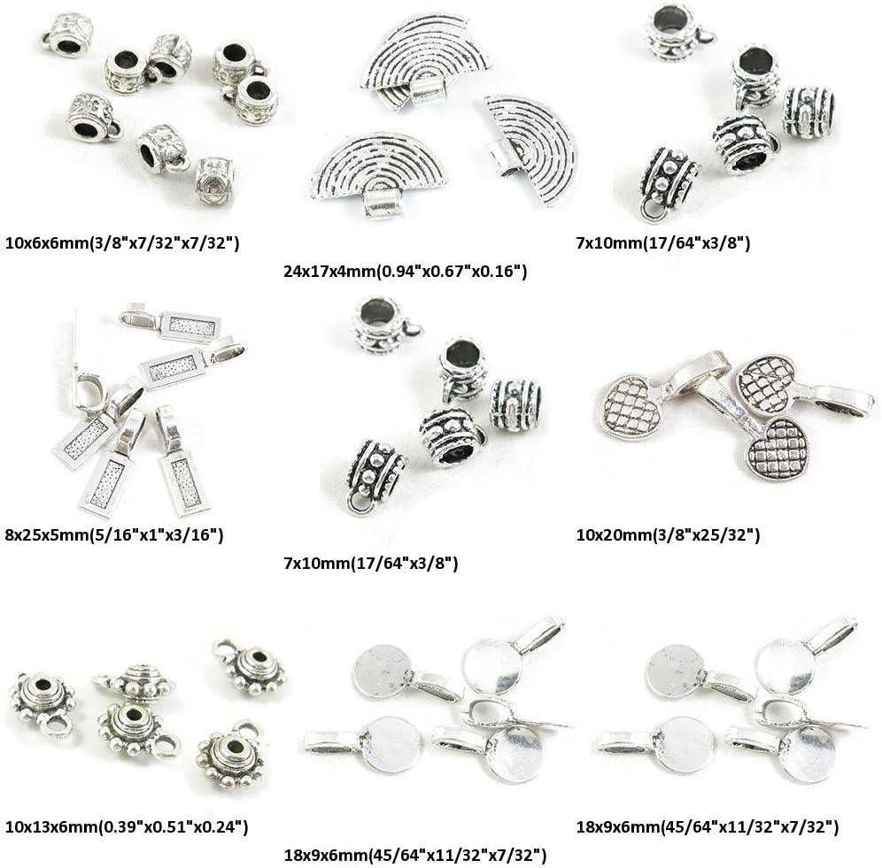 46 Pieces Jewelry Making Charms Round Bails Cord Ends Love Heart Cup Rectangle Screw Thread Fan