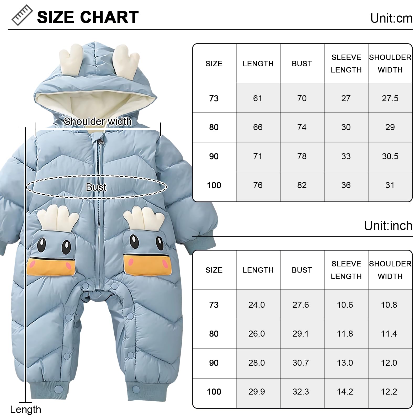 Tute da Neve Neonato Pagliaccetto con Cappuccio Bambini Bambine Tuta Inverno Tuta de Sci Ragazza Ragazzi