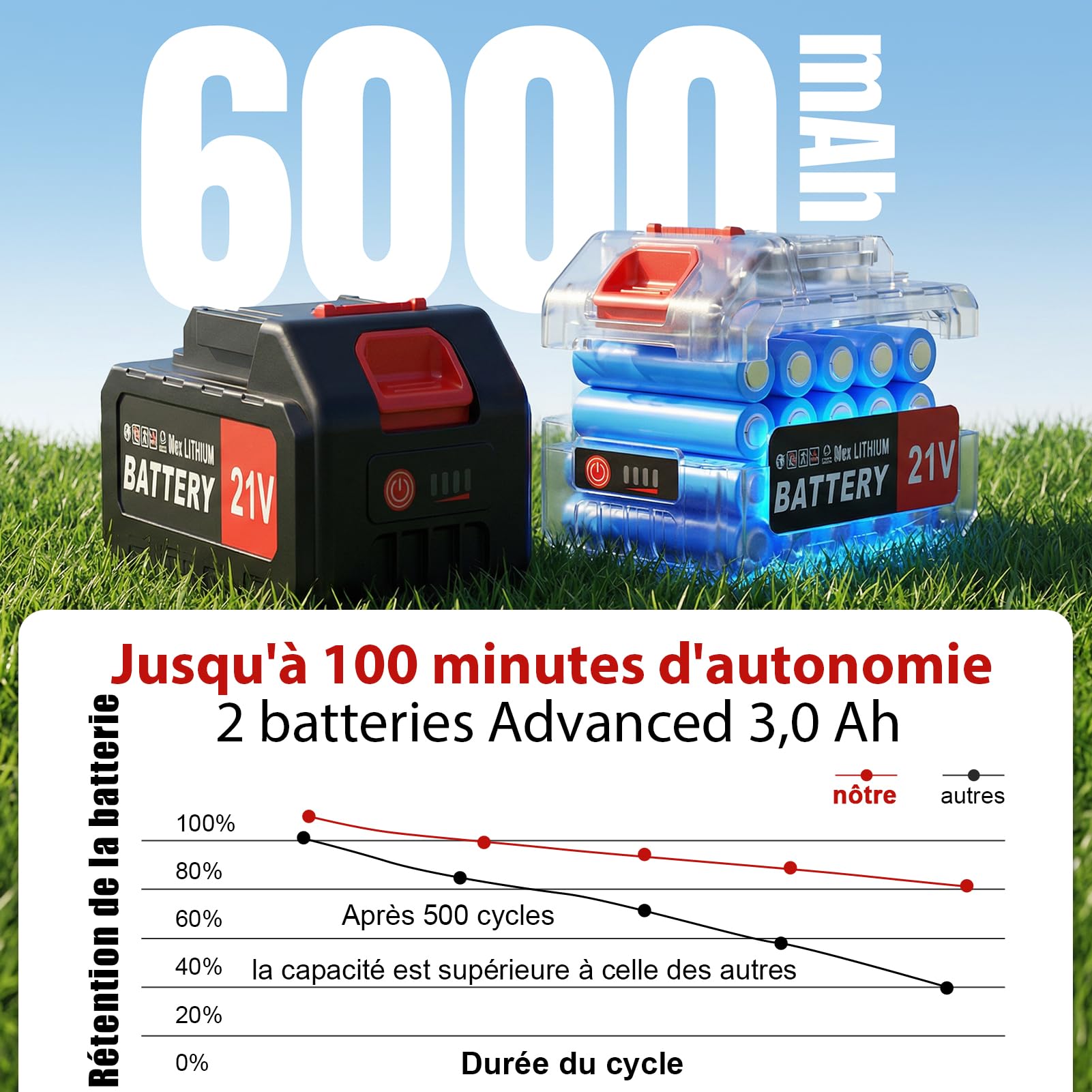 Lacoco 12 Pouces Débroussailleuse à Batterie Debroussailleuse Électrique sans Fil 850W avec 2 * 3.0Ah Batteries 4 Types de Lames Roues Réglable Coupe Bordure Coupe-Herbe à Gazon pour Pelouse Jardin