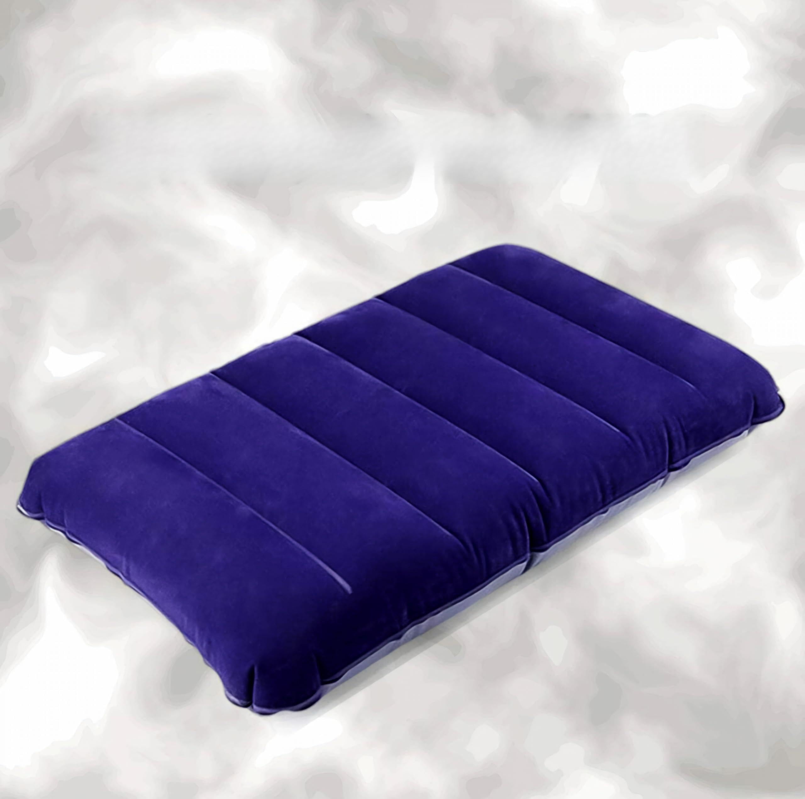 Portable Inflatable Cushion with Flocked Fabric, Navy Blue, Concave-Convex Design, Leak-Proof Valve, Compact Travel Pillow, Pressed Edge Construction