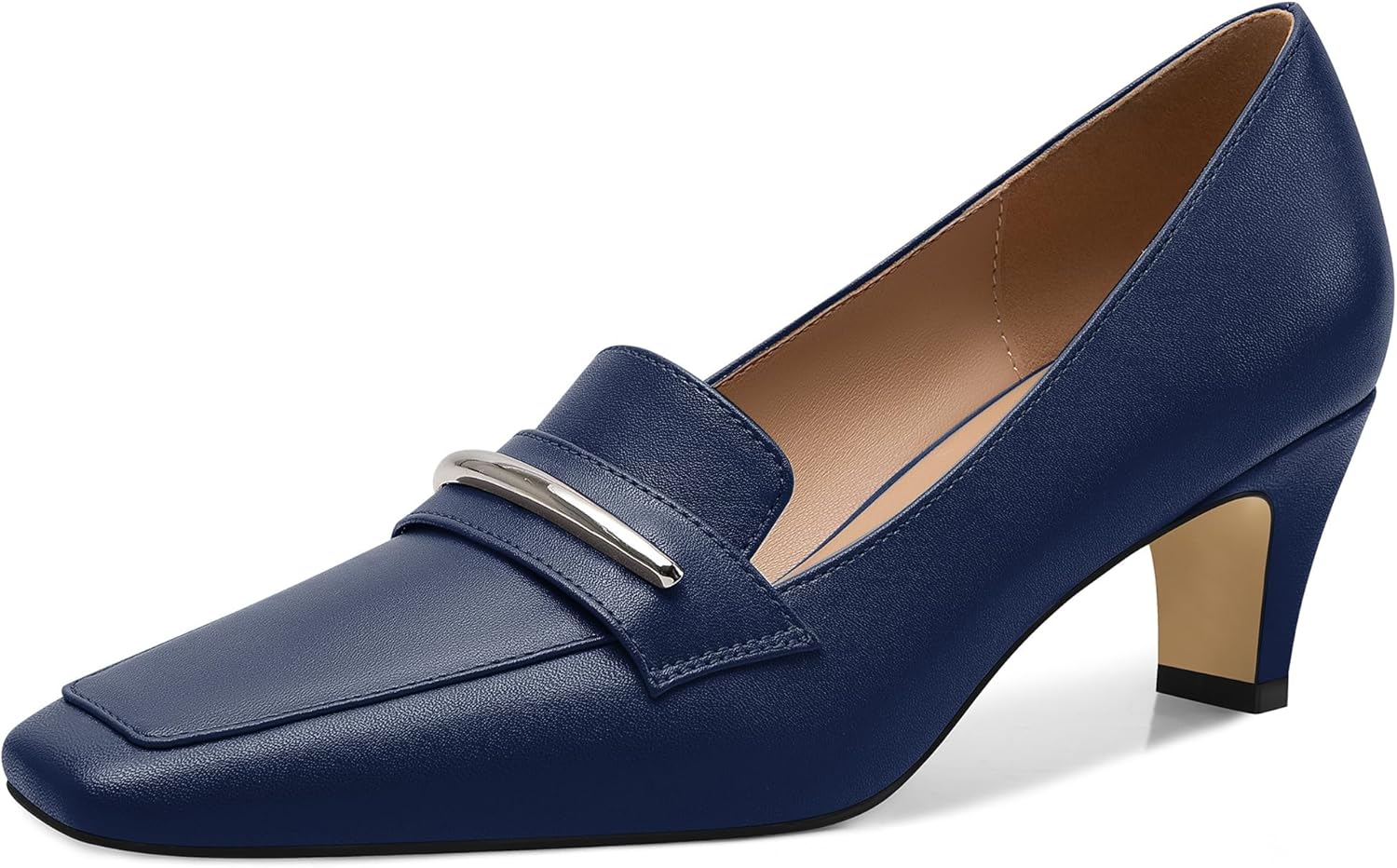 Women's Pumps Chunky Block Patent Closed Square Toe Heels Slip-on Loafers High Heels Dress Party Office Shoes 2.5 Inch