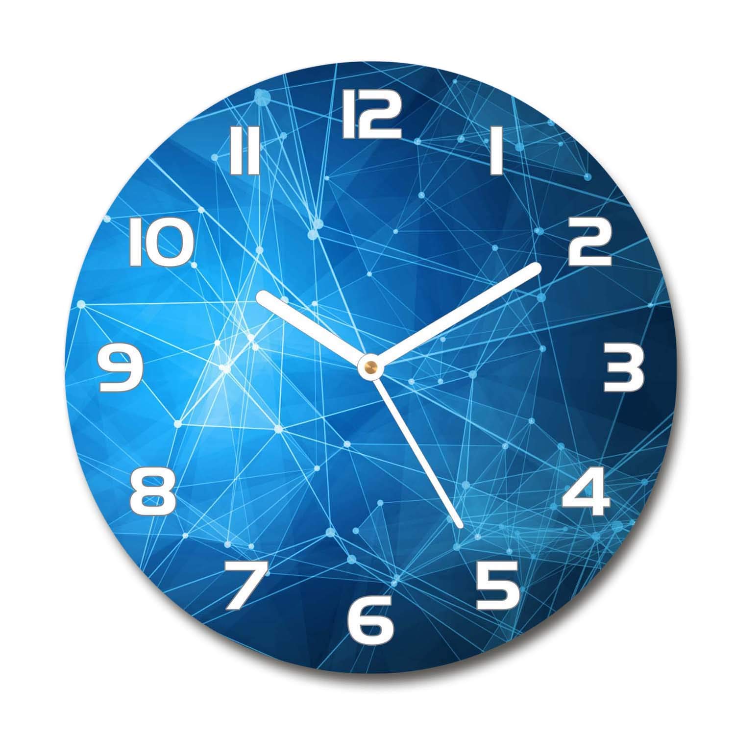 Horloge en Verre 60x60cm Tulup Silencieuse à Poser avec Lignes Bleues