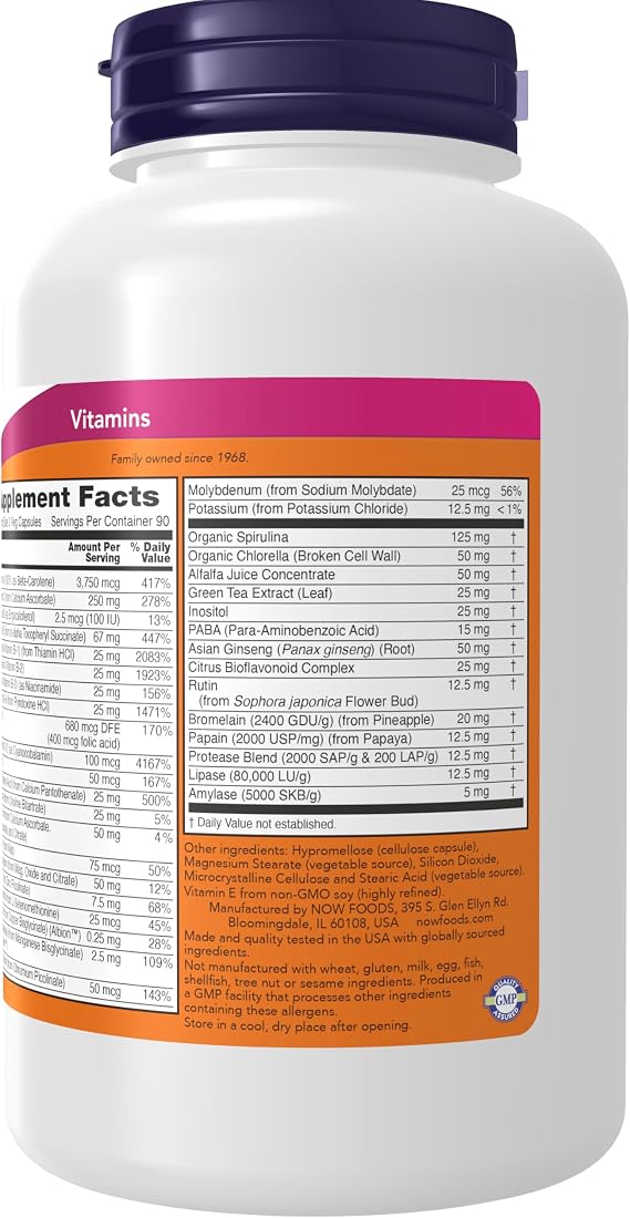 NOW Supplements, EcoGreen Multi Vitamin with Green Superfoods, Iron-Free 180 Veg Capsules