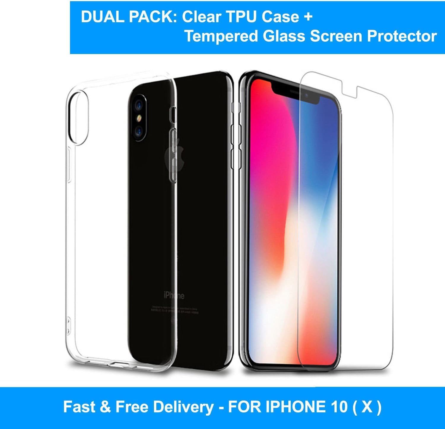 iPhone X 10 TPU Case Clear + Screen Protector Shatterproof Glass Tempered Glass Flexible Ultra Slim Thin Shock Absorption Crystal Clear Soft Durable Rubber TPU