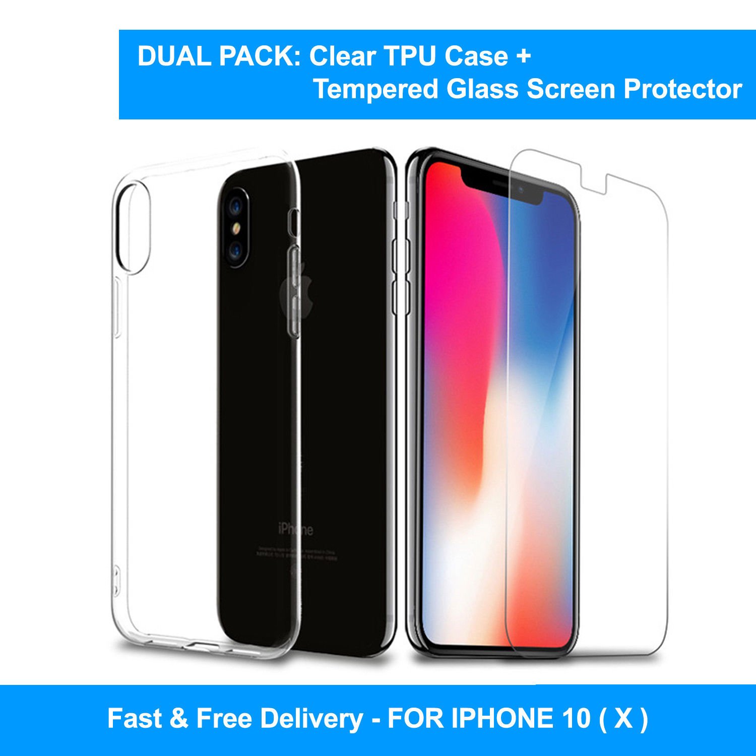 iPhone X 10 TPU Case Clear + Screen Protector Shatterproof Glass Tempered Glass Flexible Ultra Slim Thin Shock Absorption Crystal Clear Soft Durable Rubber TPU