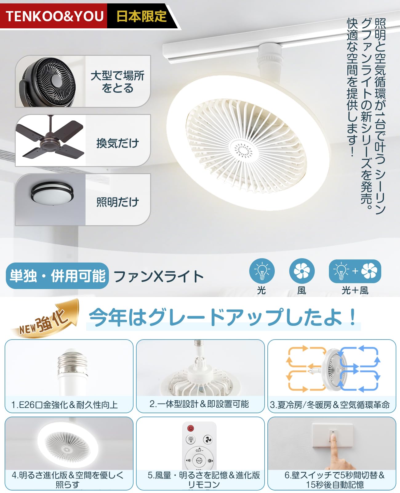 Amazon | SUKITEN シーリングファンライト【2026年強化型・正逆回転