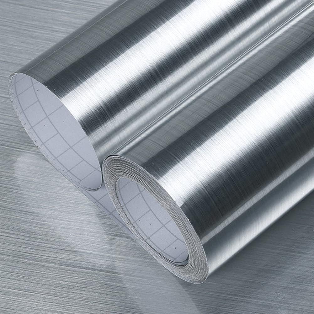 Yancorp 394 inch Silver Contact Paper Stainless Steel Contact Paper Peel and Stick on Removable Countertop Self-Adhesive Kitchen Fridge Liner Covers (15.7"x394")