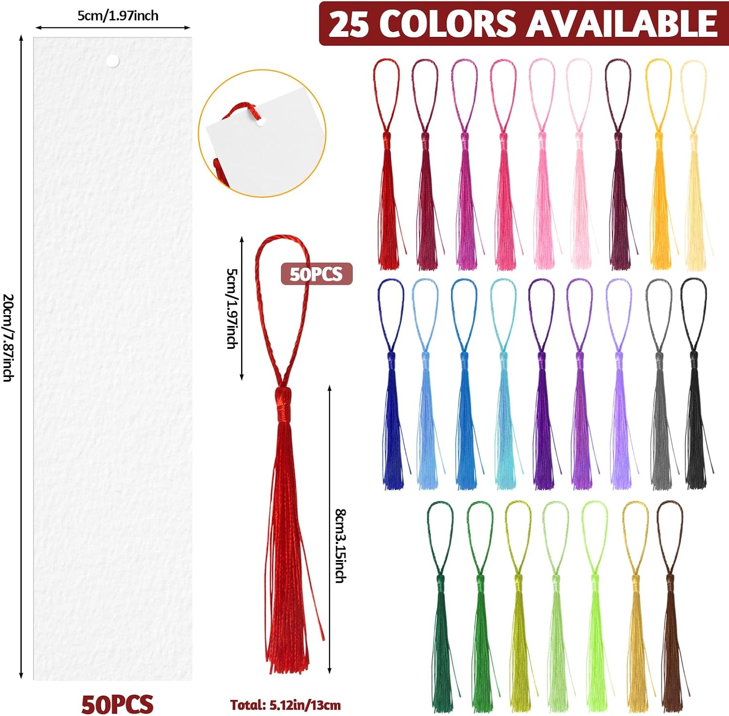 LOTMER 50 Sets 7.87 x 1.97 Inch Blank Watercolor Paper Bookmarks image 2