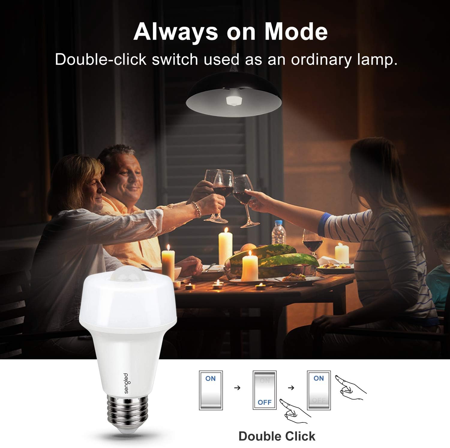 Sengled LED with Motion Sensor, Soft White 2700K, A19 60W Equivalent, Indoor Use, 1 Pack