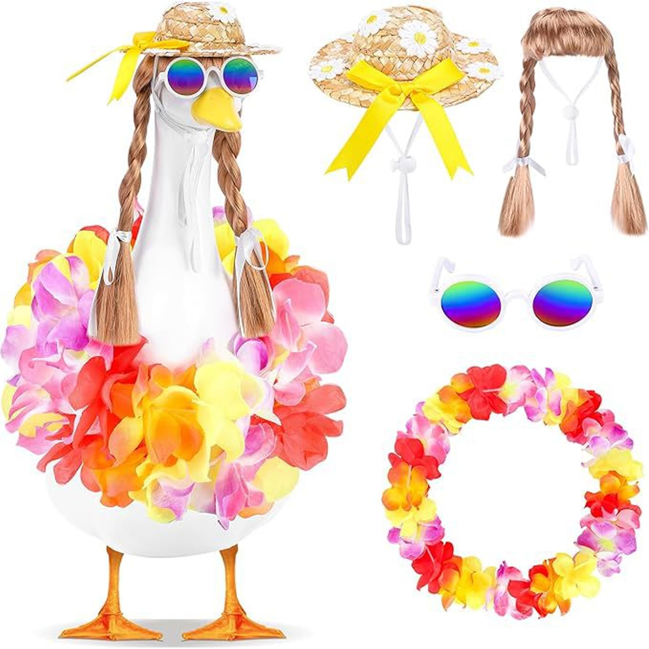 Striegro 4-piece Porch Geese Summer Outfits, Porch Geese Clothes - Hawaiian Style Decor Set | Fits 17/23 Inch Lawn Gooses, Colorful.
