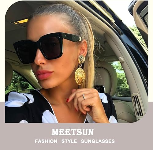 Miniatura 2 de MEETSUN Gafas de sol cuadradas vintage de gran tamaño para mujer, diseño retro, grandes y modernas
