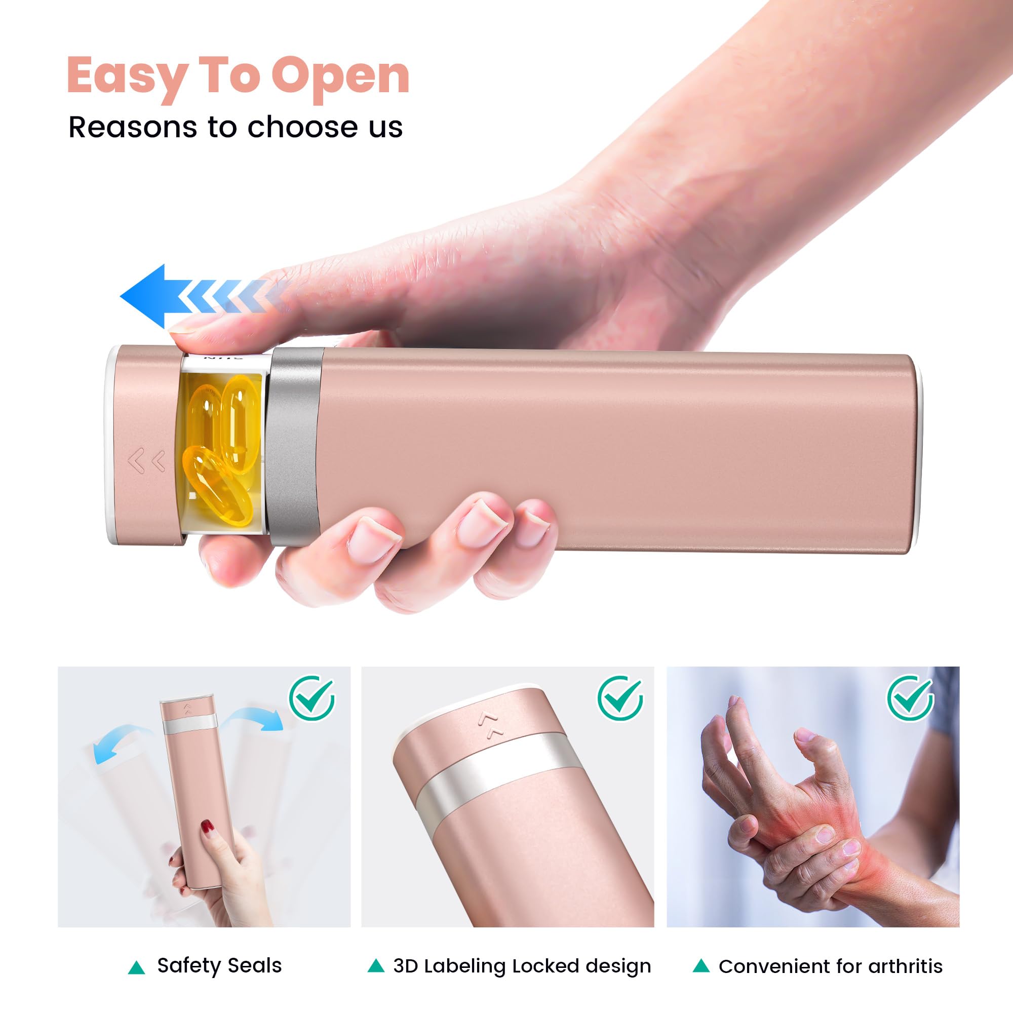 Daviky 7-dniowy organizer na pigułki, podróżne etui na tabletki z łatwą w użyciu konstrukcją, pudełko na witaminy o dużej pojemności, przenośny organizer na leki w szufladzie na witaminy, tabletki i