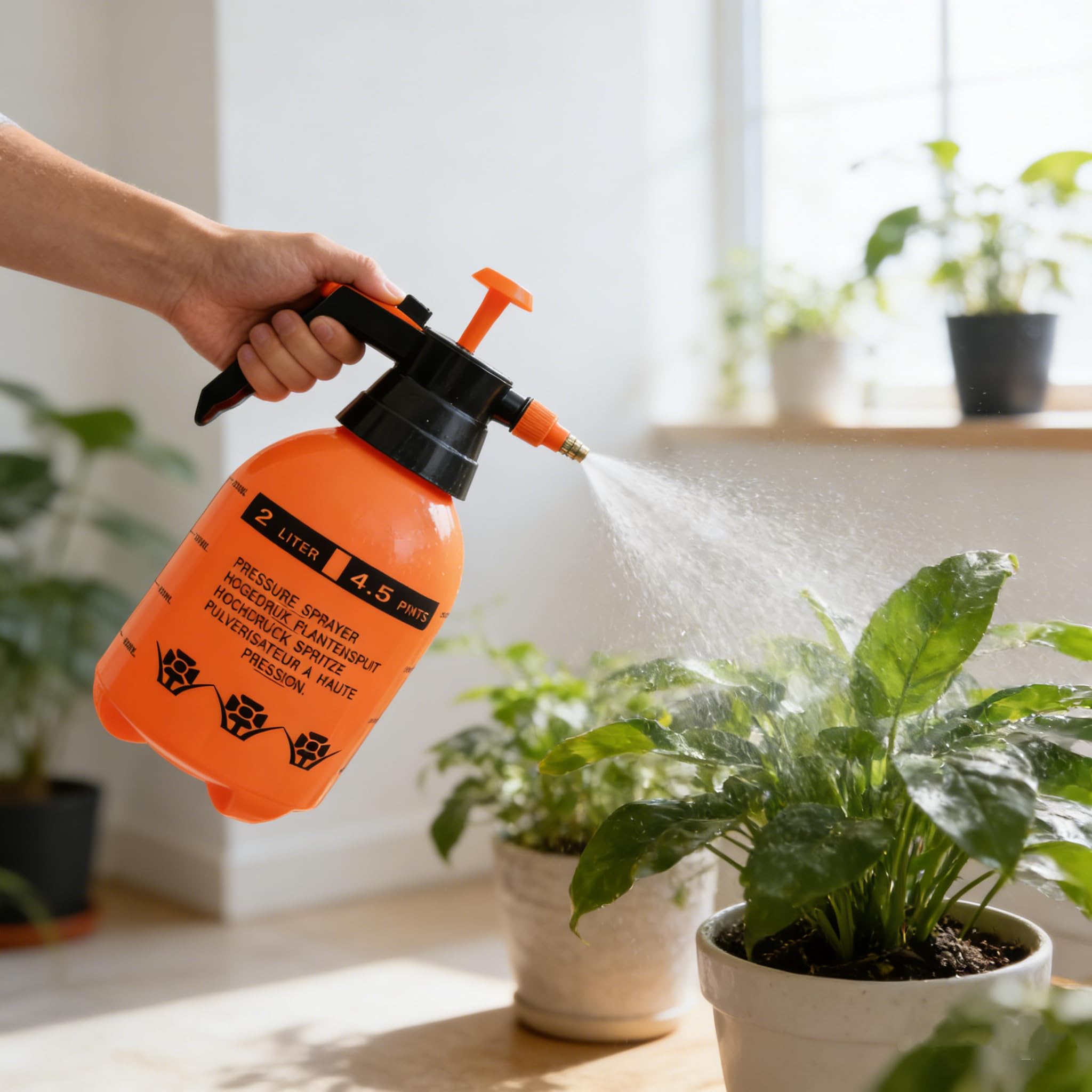 2L Handheld Garten Pumpsprüher 0,5 Gallonen Wassernebel Sprühflasche für Pflanzen mit verstellbarer Messingdüse Orange
