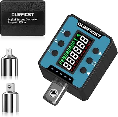DURFICST Dinamometrica Digital, Adaptador de Torsión Digital de 1/2" con Alarma de Luz y Sonido,Llave Dinamométrica Digital, Rango 4-135 N.m, Adecuada para Coche, Bicicleta, Motocicleta