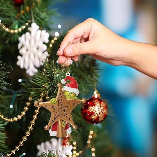 Miniatura 5 de Decoraciones de árbol de Navidad 2023, acrílico lindo y divertido muñeco verde colgante de Navidad, adornos de árbol plano 2D con impresión