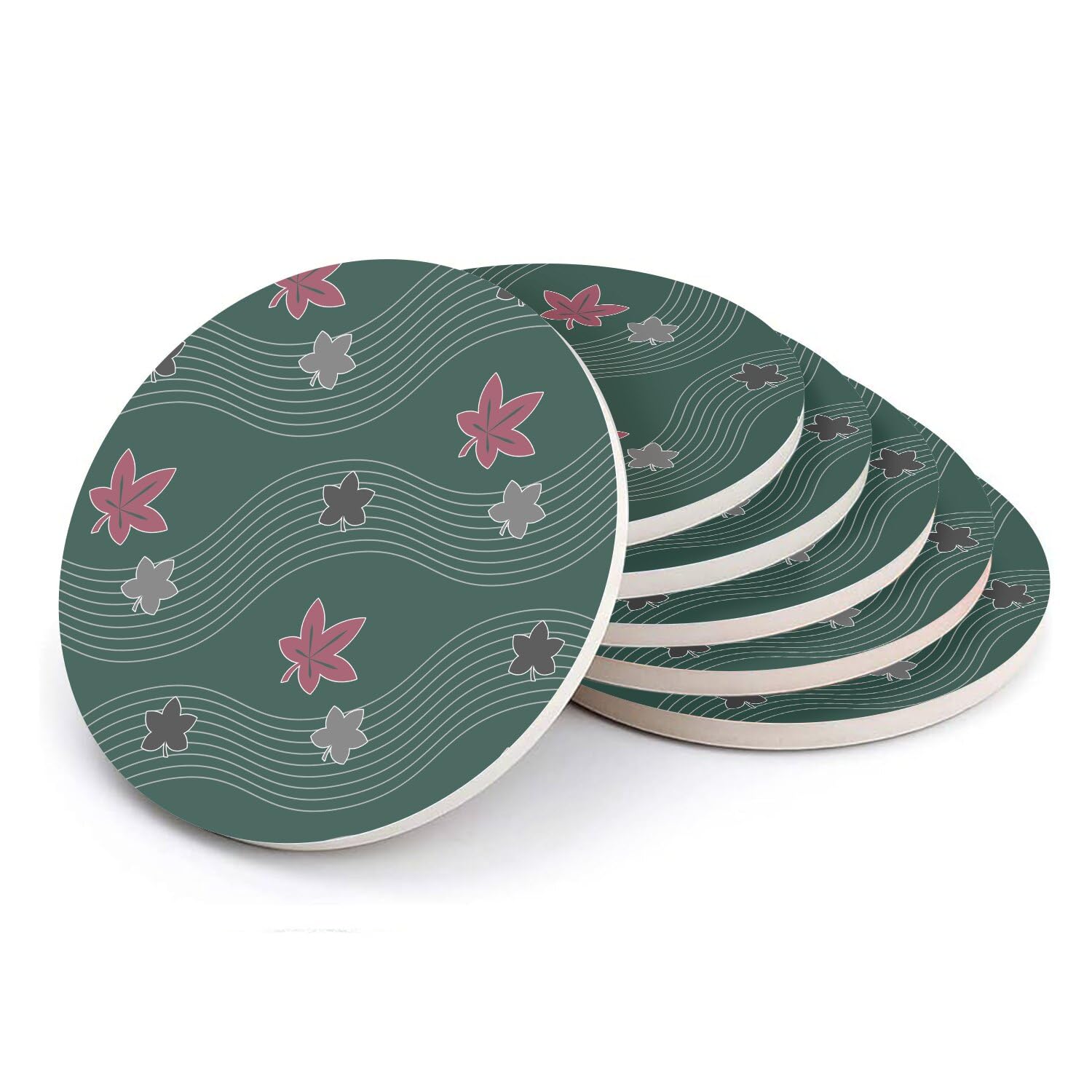 Sous-verre ronds céramique motif japonais vert kimono 108mm de haute qualité